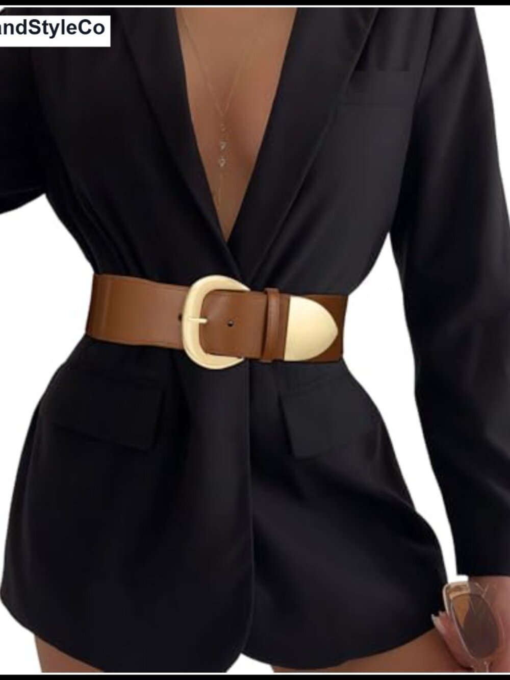 Wide Elastic Waist Belt for Dresses Stretchy Thick Belt with Gold Buckle
